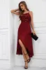 Sparkly Burgundy Spaghetti Straps Asymmetrical Party Dress sold by Zapaka