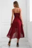 Sparkly Burgundy Spaghetti Straps Asymmetrical Party Dress sold by Zapaka
