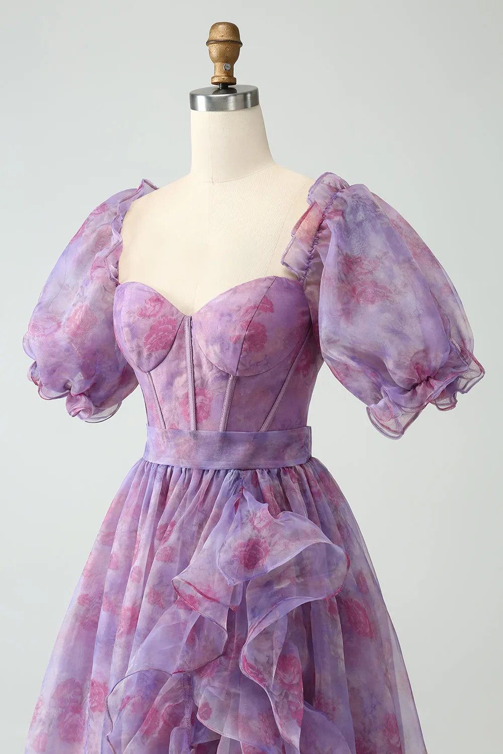 Purple A Line Square Neck Corset Prom Dress With Slit sold by Zapaka product image thumbnail 5