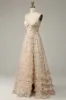 Apricot A Line Print Prom Dress with Slit sold by Zapaka