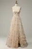 Apricot A Line Print Prom Dress with Slit sold by Zapaka