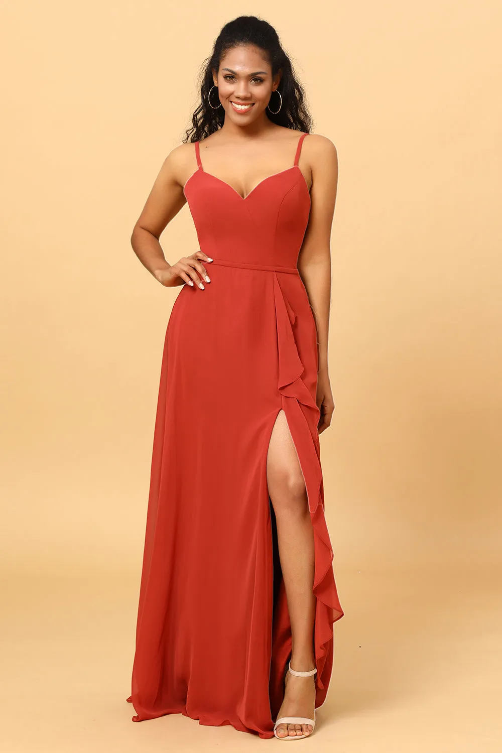 Spaghetti Straps Chiffon A-line Bridesmaid Dress with Slit sold by Zapaka product image thumbnail 4