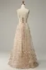 Apricot A Line Print Prom Dress with Slit sold by Zapaka