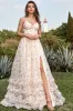 Apricot A Line Print Prom Dress with Slit sold by Zapaka
