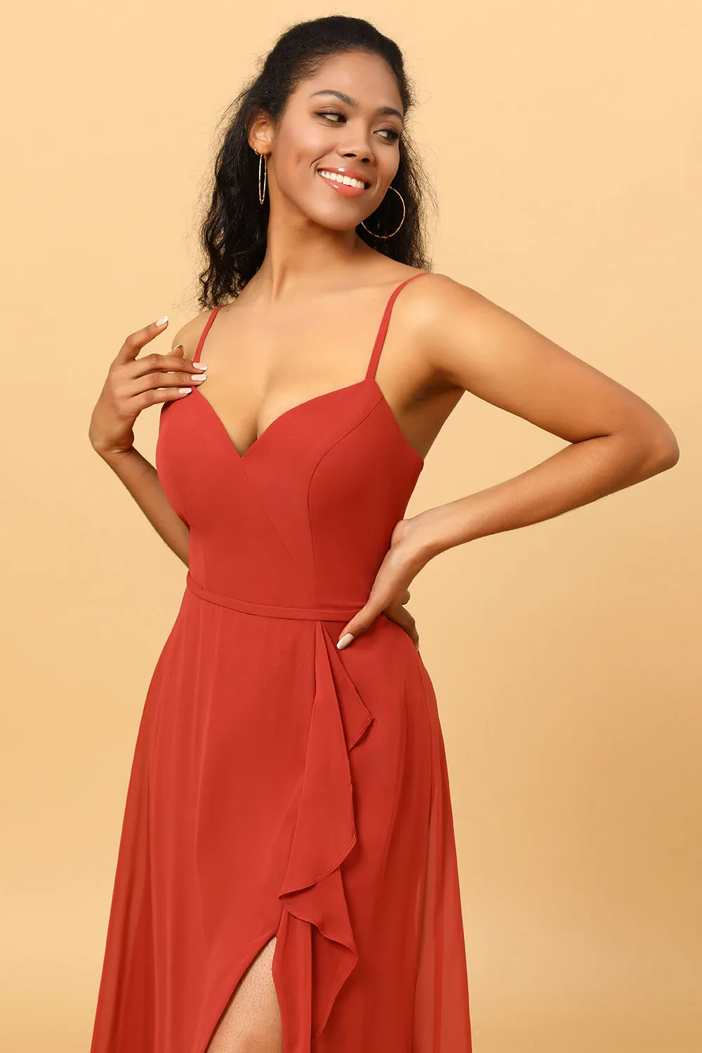Spaghetti Straps Chiffon A-line Bridesmaid Dress with Slit sold by Zapaka product image thumbnail 5