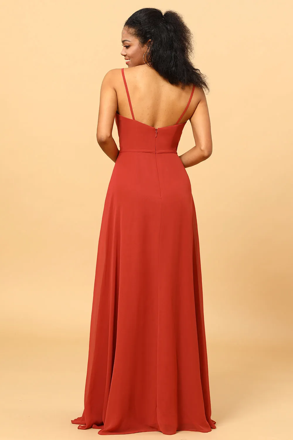 Spaghetti Straps Chiffon A-line Bridesmaid Dress with Slit sold by Zapaka product image thumbnail 2