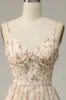 Apricot A Line Print Prom Dress with Slit sold by Zapaka