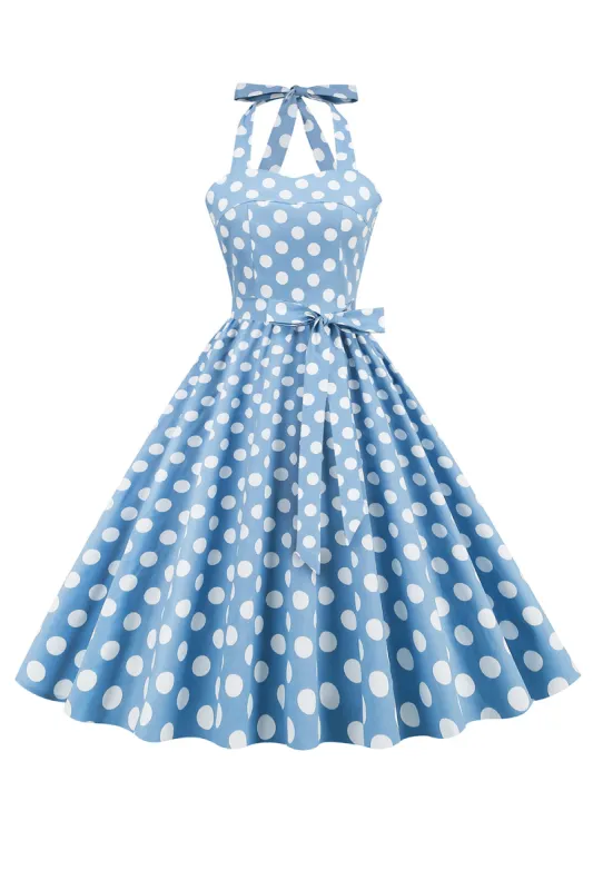 Halter Blue Polka Dots 1950s Dress sold by Zapaka