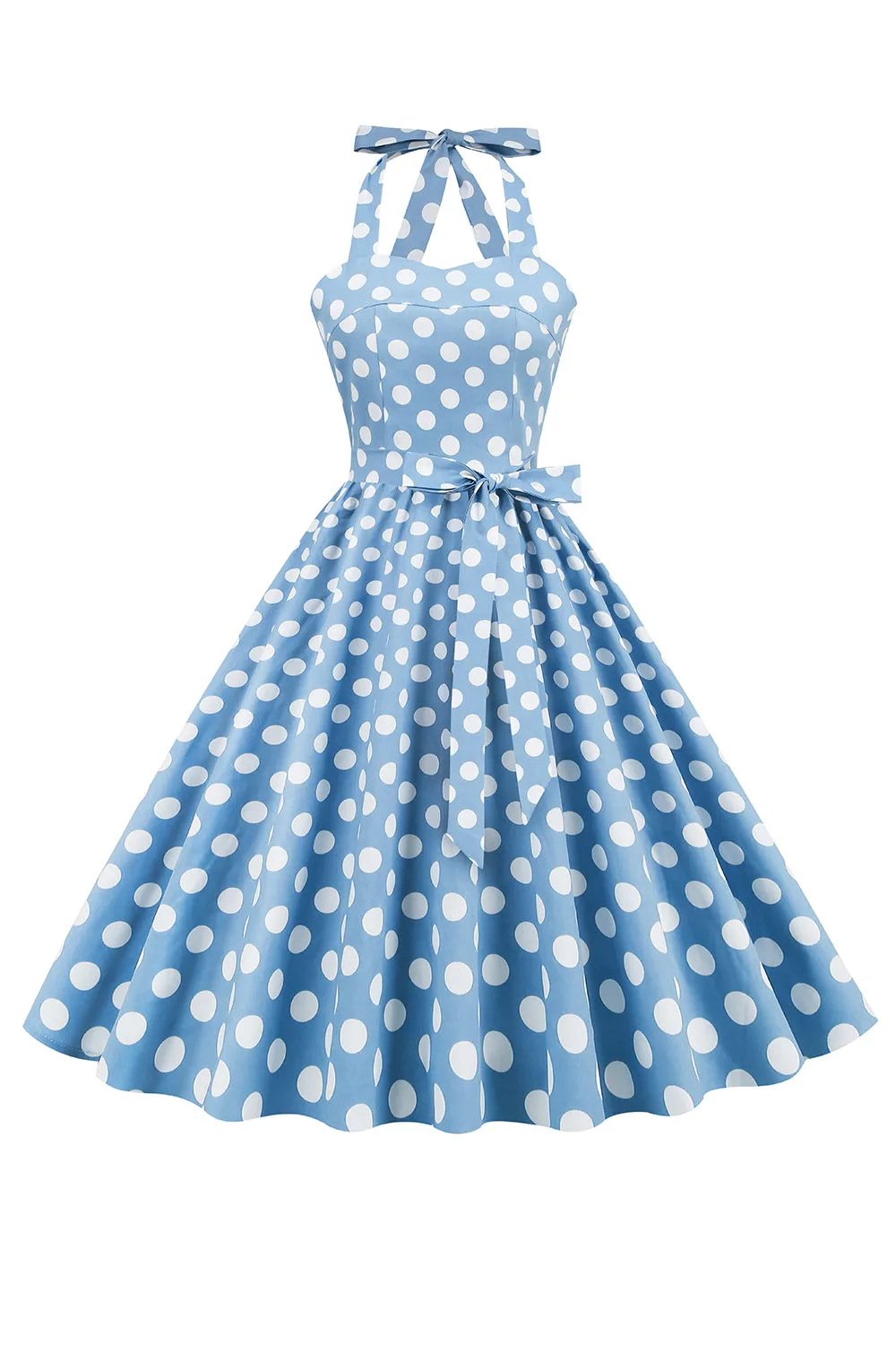 Halter Blue Polka Dots 1950s Dress sold by Zapaka