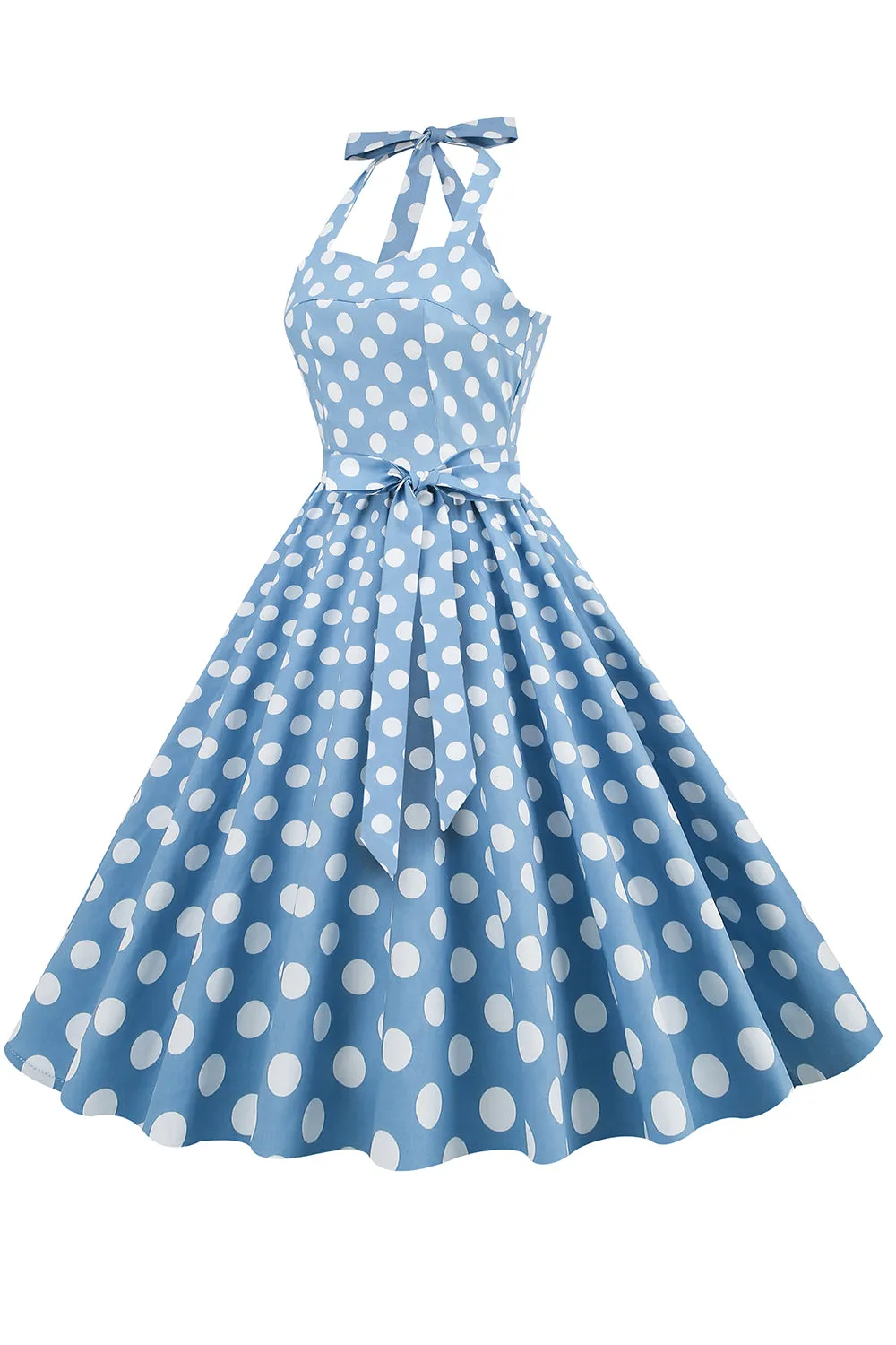 Halter Blue Polka Dots 1950s Dress sold by Zapaka product image thumbnail 3
