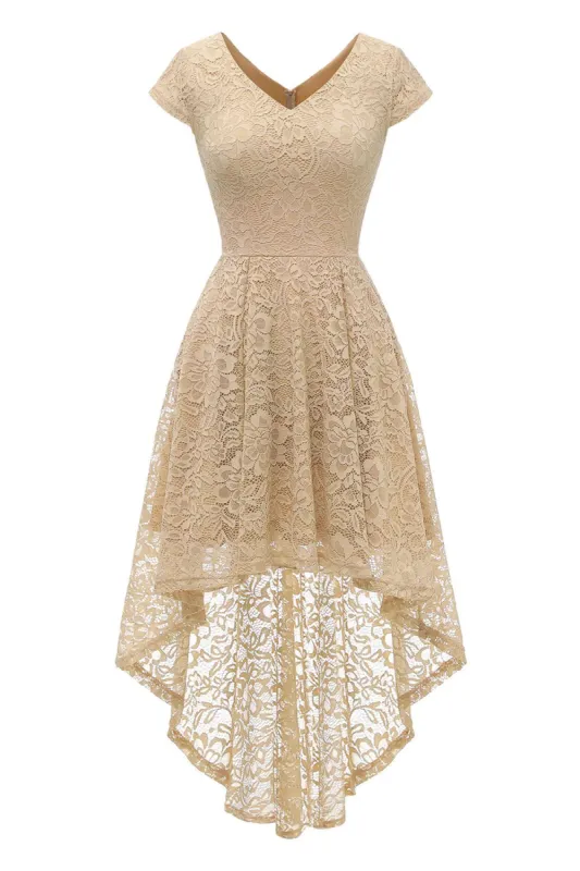 Champagne High-low Lace Dress sold by Zapaka