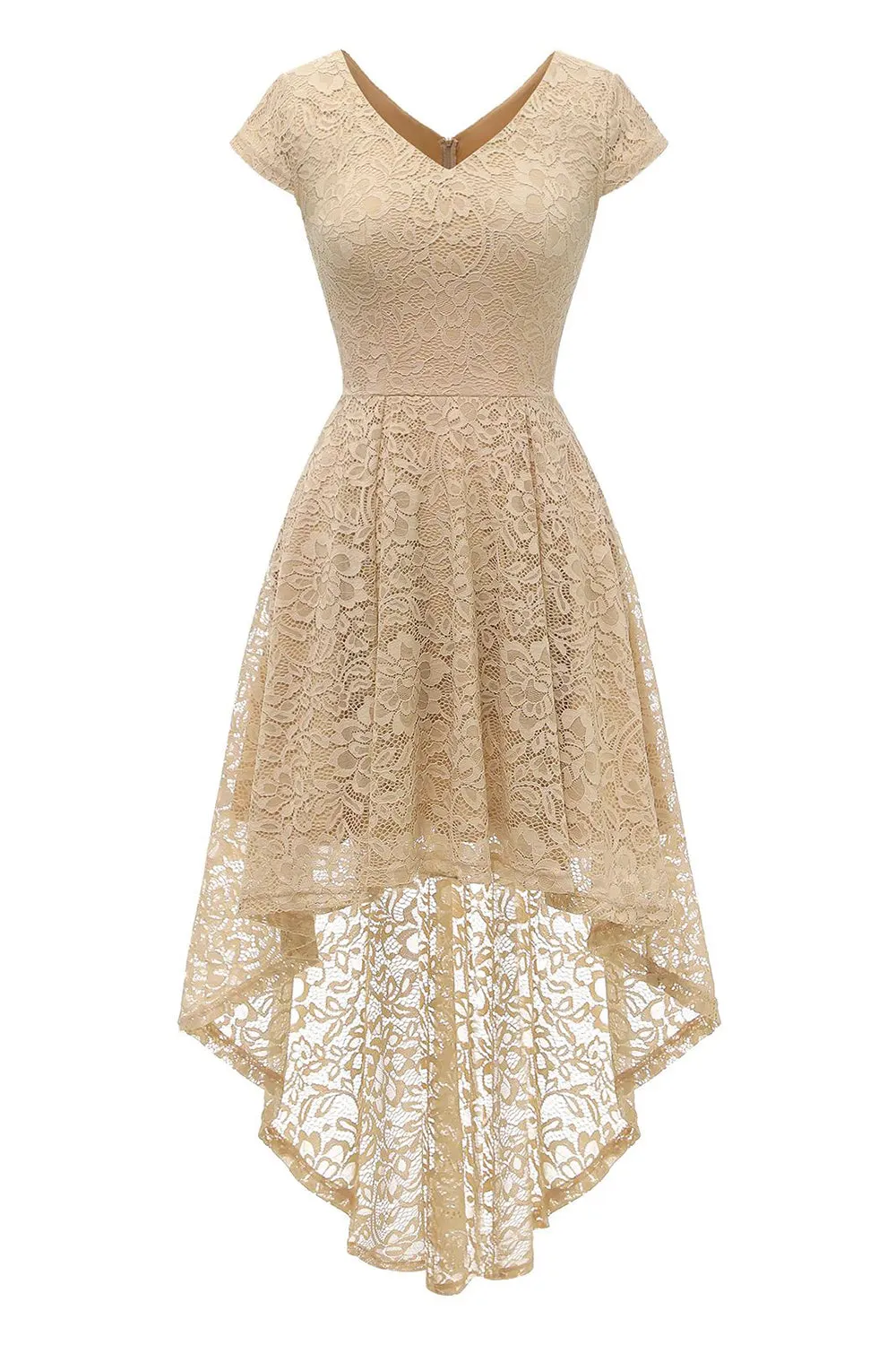 Champagne High-low Lace Dress sold by Zapaka