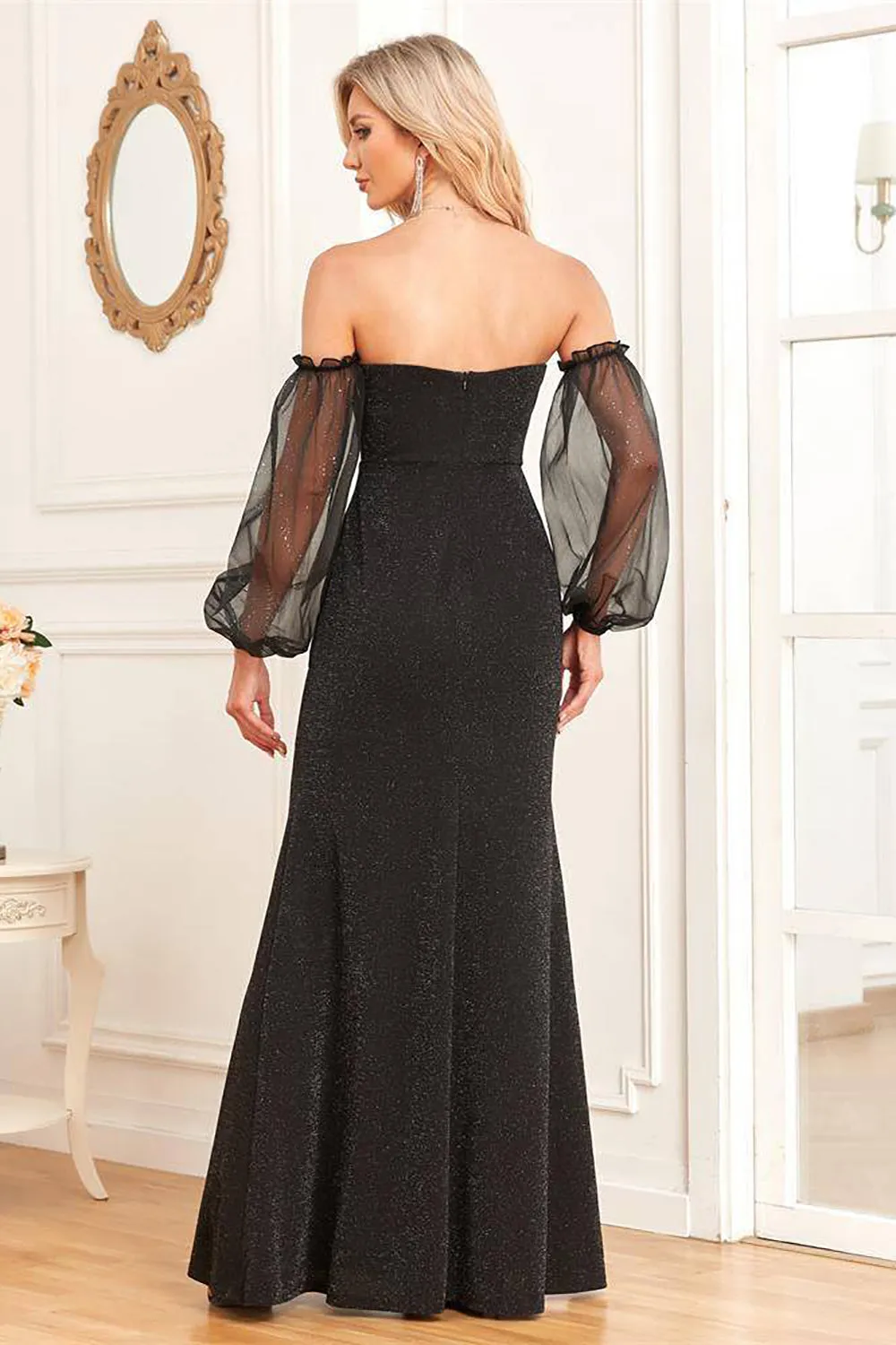 Removable Sleeves Black Sheath Sparkly Formal Dress sold by Zapaka product image thumbnail 2