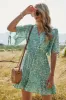 Green Floral Print Summer Dress sold by Zapaka
