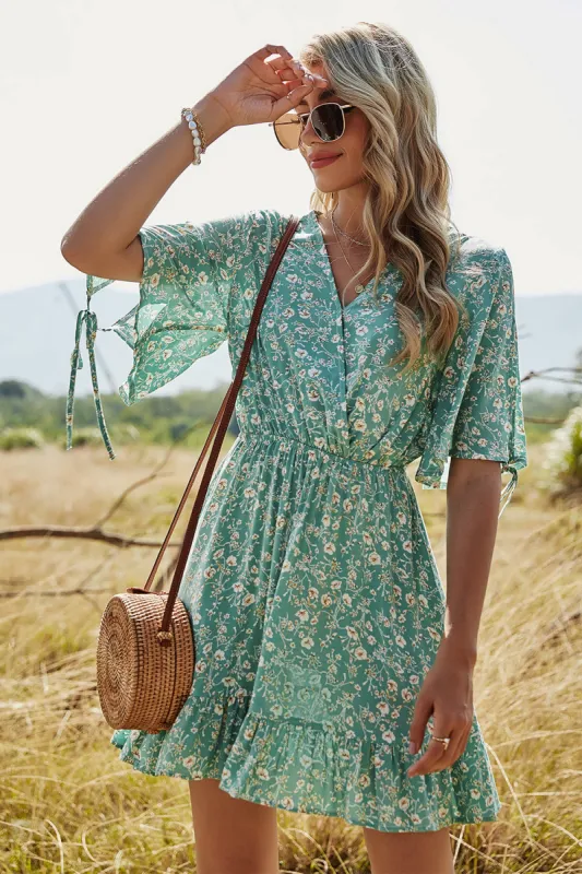 Green Floral Print Summer Dress sold by Zapaka