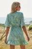 Green Floral Print Summer Dress sold by Zapaka