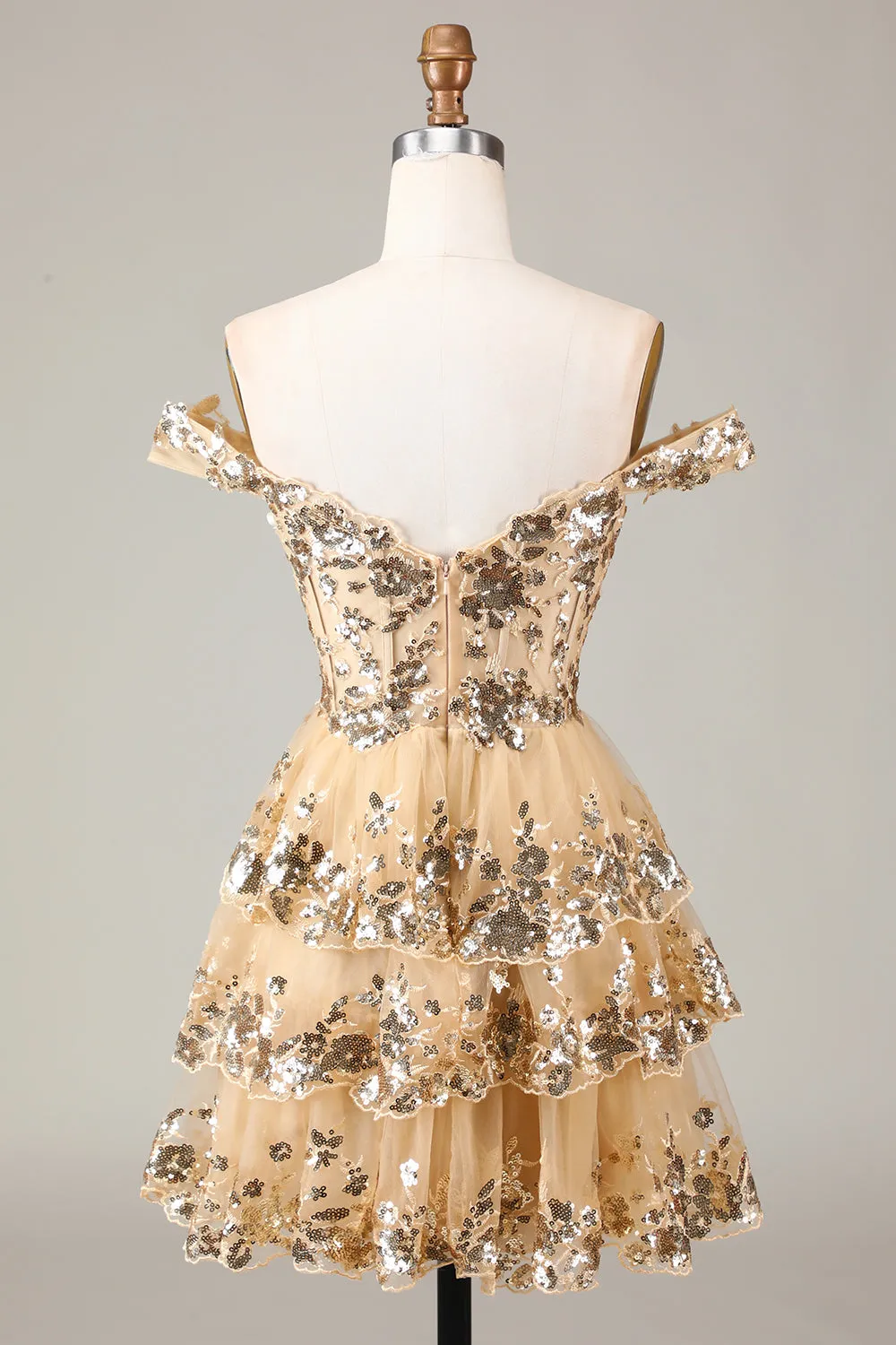 Sparkly Golden Corset Tiered Lace A-Line Short Homecoming Dress sold by Zapaka product image thumbnail 2