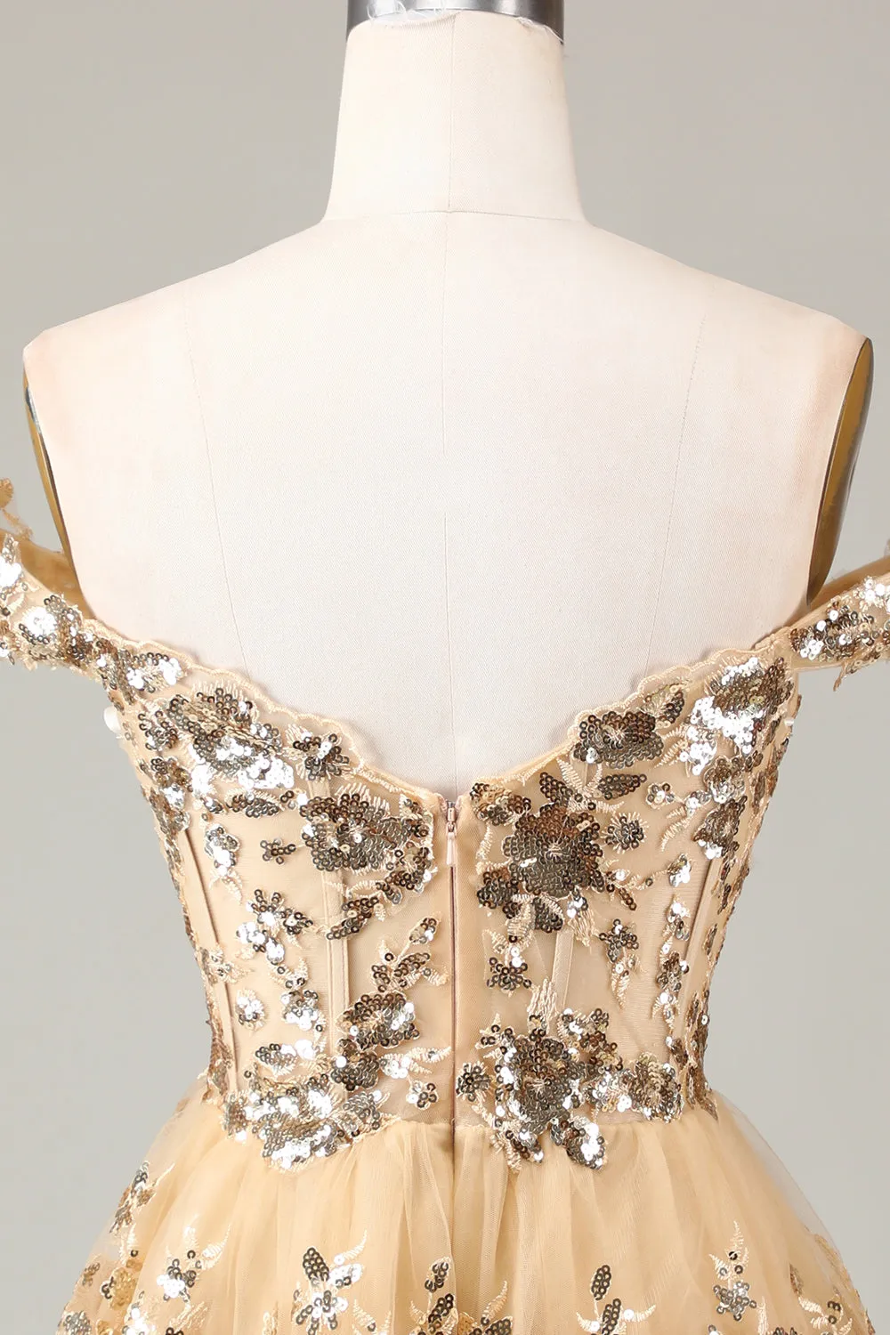 Sparkly Golden Corset Tiered Lace A-Line Short Homecoming Dress sold by Zapaka product image thumbnail 5