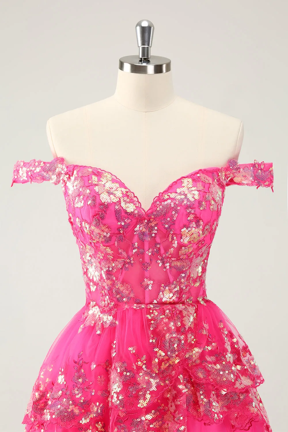 Cute Sparkly Hot Pink A Line Tiered Corset Lace Short Homecoming Dress sold by Zapaka product image thumbnail 4