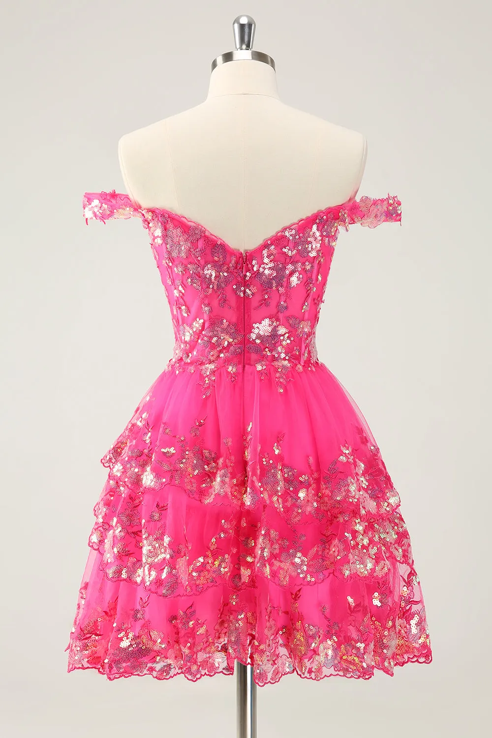 Cute Sparkly Hot Pink A Line Tiered Corset Lace Short Homecoming Dress sold by Zapaka product image thumbnail 2