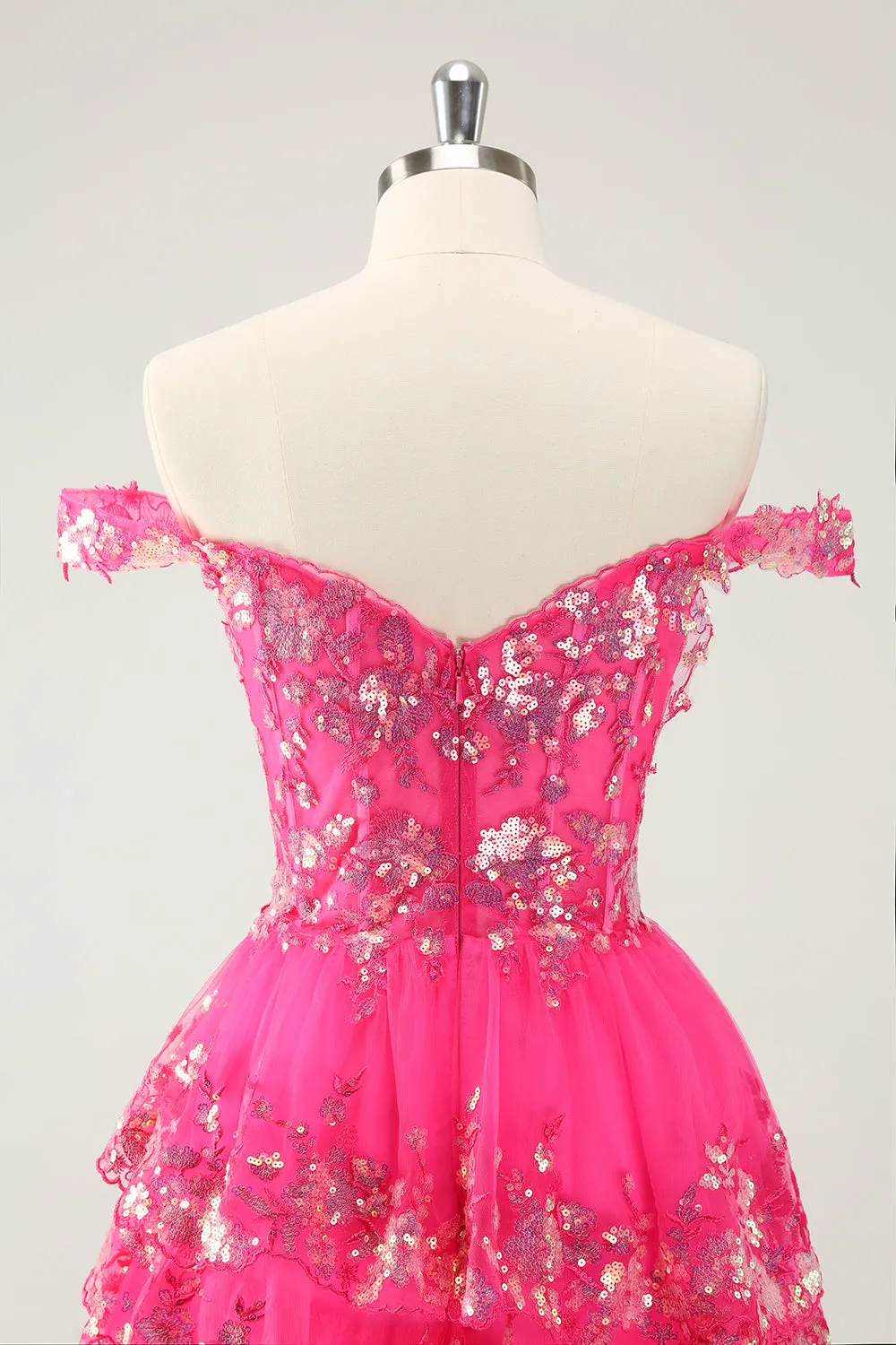 Cute Sparkly Hot Pink A Line Tiered Corset Lace Short Homecoming Dress sold by Zapaka product image thumbnail 5