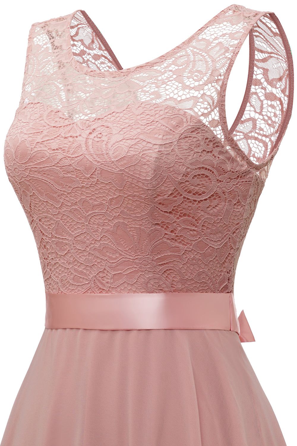 Blush Round Neck Lace Dress with Open Back sold by Zapaka product image thumbnail 3