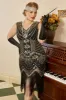 Black Golden Sequins Plus Size 1920s Gatsby Dress with 20s Acessories Set sold by Zapaka
