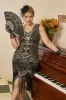 Black Golden Sequins Plus Size 1920s Gatsby Dress with 20s Acessories Set sold by Zapaka