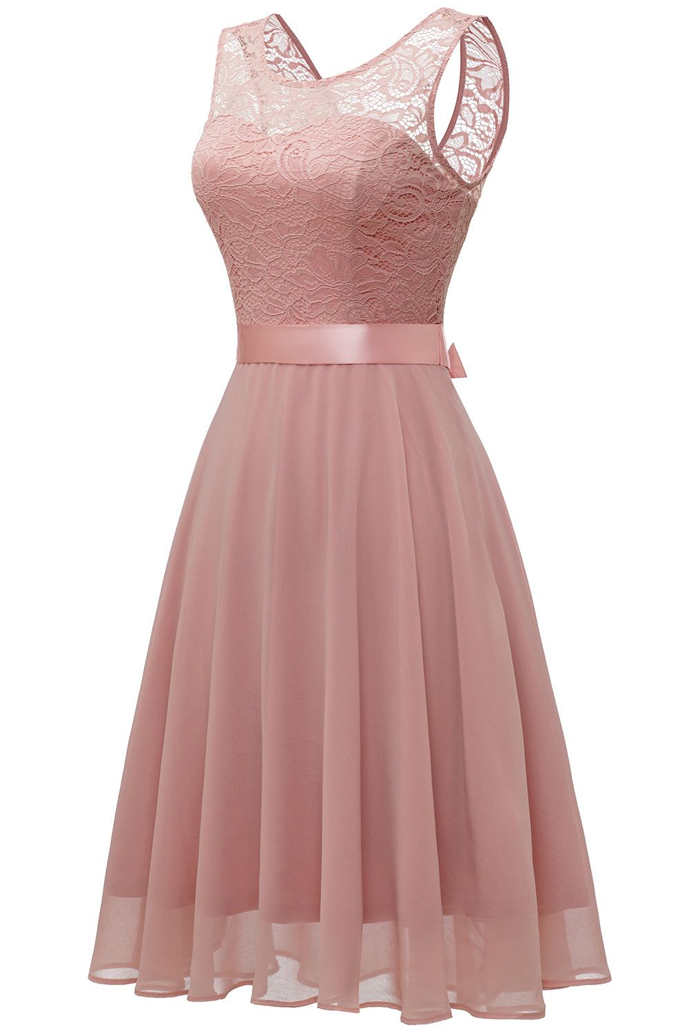 Blush Round Neck Lace Dress with Open Back sold by Zapaka product image thumbnail 2