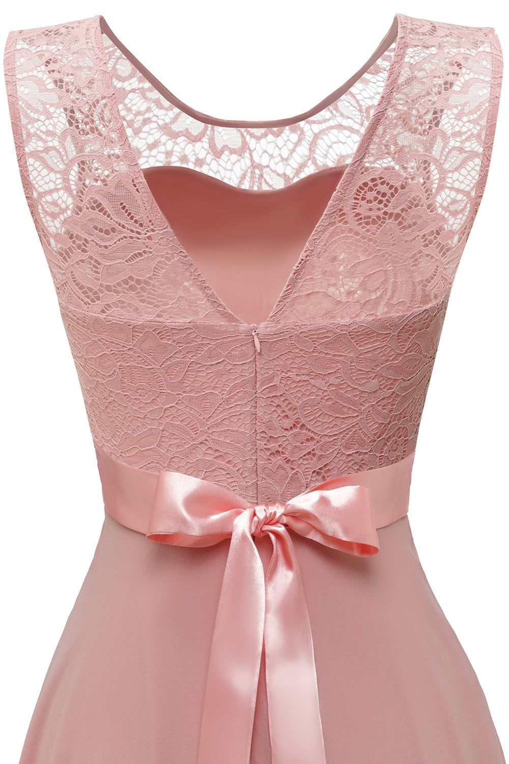 Blush Round Neck Lace Dress with Open Back sold by Zapaka product image thumbnail 5