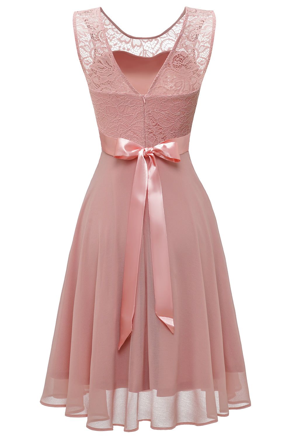 Blush Round Neck Lace Dress with Open Back sold by Zapaka product image thumbnail 4