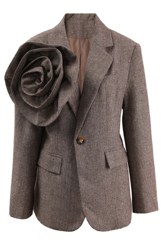 Coffee Floral Notched Lapel Blazer sold by Zapaka