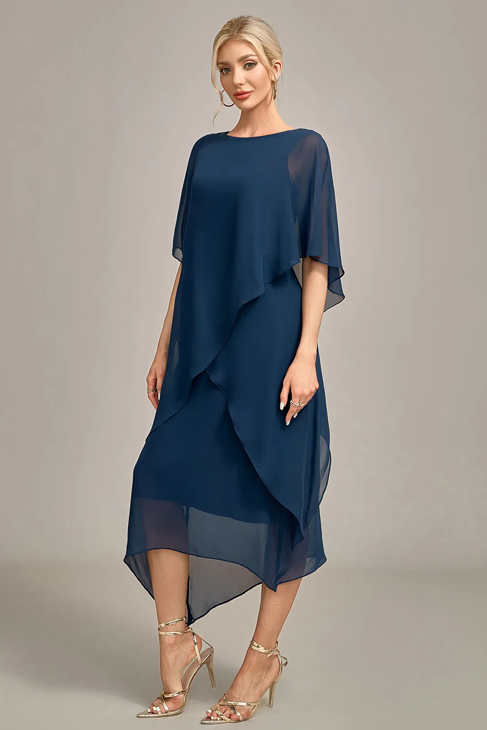 Navy Chiffon A-line Scoop Neck Mother of the Bride Dress sold by Zapaka product image thumbnail 5