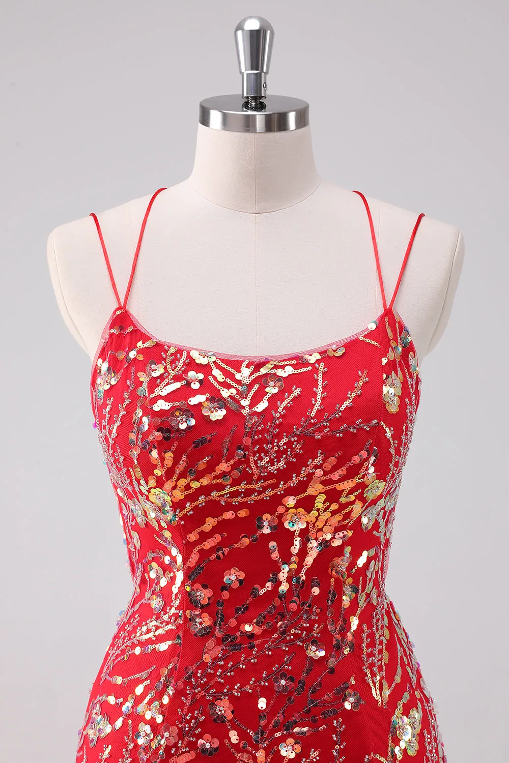 Glitter Red Spaghetti Straps Sequins Bodycon Short Homecoming Dress sold by Zapaka product image thumbnail 4