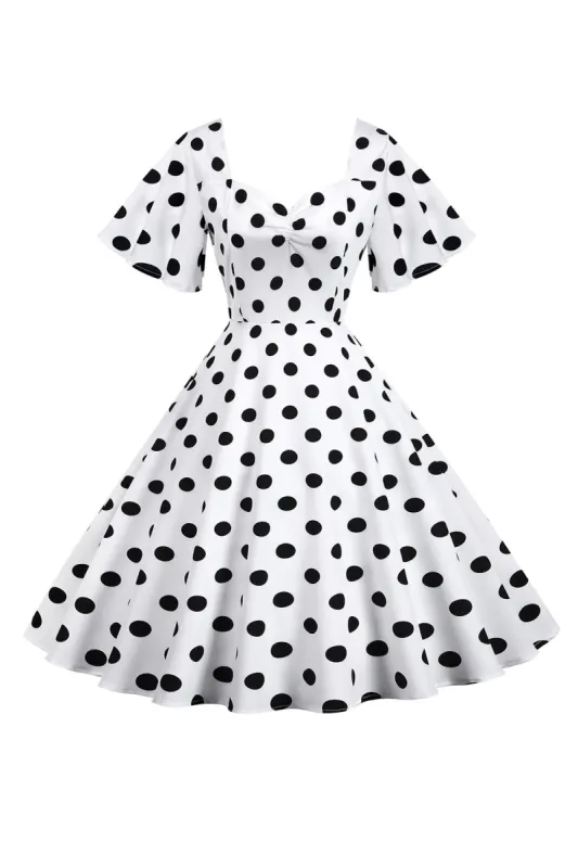 Polka Dots White Vintage Dress with Short Sleeves sold by Zapaka