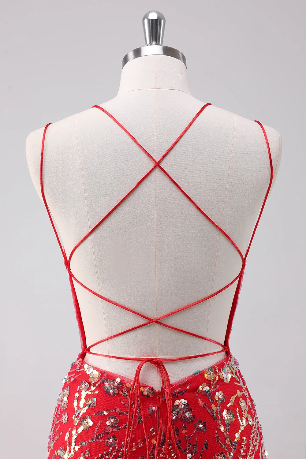 Glitter Red Spaghetti Straps Sequins Bodycon Short Homecoming Dress sold by Zapaka product image thumbnail 5