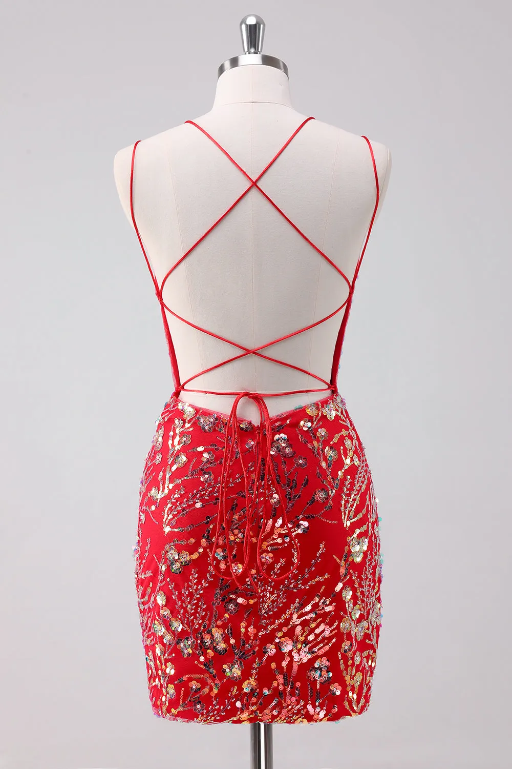 Glitter Red Spaghetti Straps Sequins Bodycon Short Homecoming Dress sold by Zapaka product image thumbnail 2