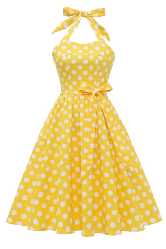 Yellow Polka Dots Pin Up Vintage Dress sold by Zapaka