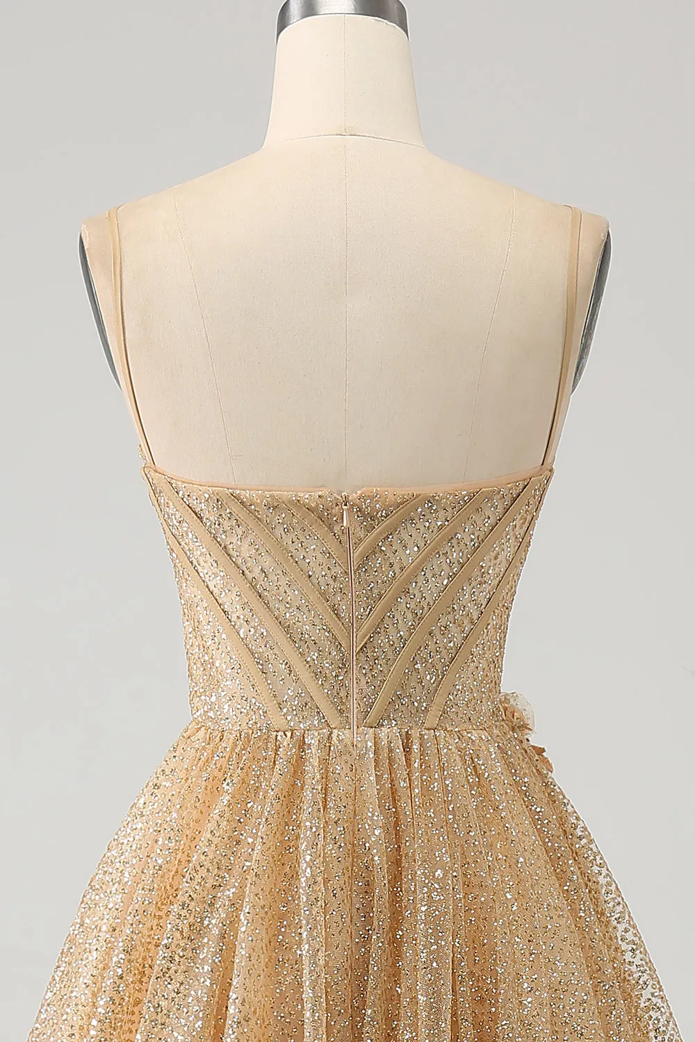 Glitter Golden Corset Long Prom Dress with Flowers sold by Zapaka product image thumbnail 5