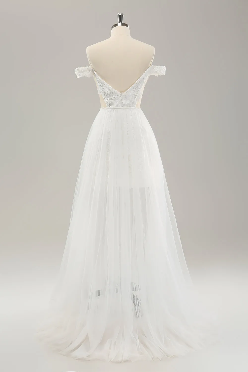 White Off the Shoulder Cut Out Wedding Dress with Detachable Tulle sold by Zapaka product image thumbnail 2
