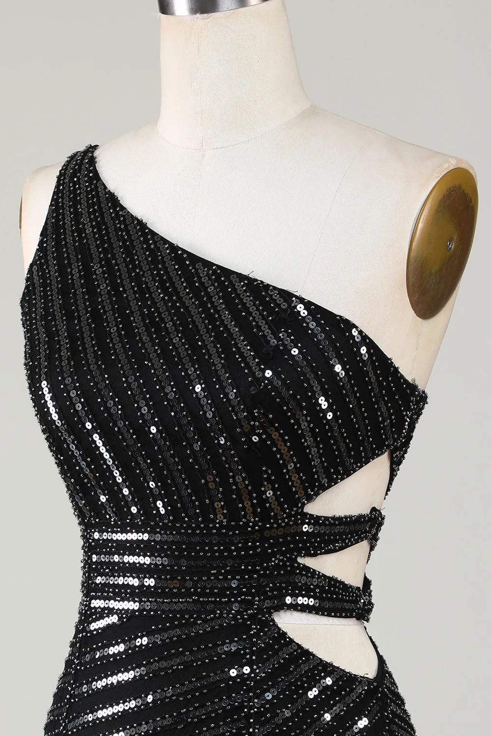 Sparkly Bodycon One Shoulder Black Sequins Short Homecoming Dress with Cut Out sold by Zapaka product image thumbnail 5