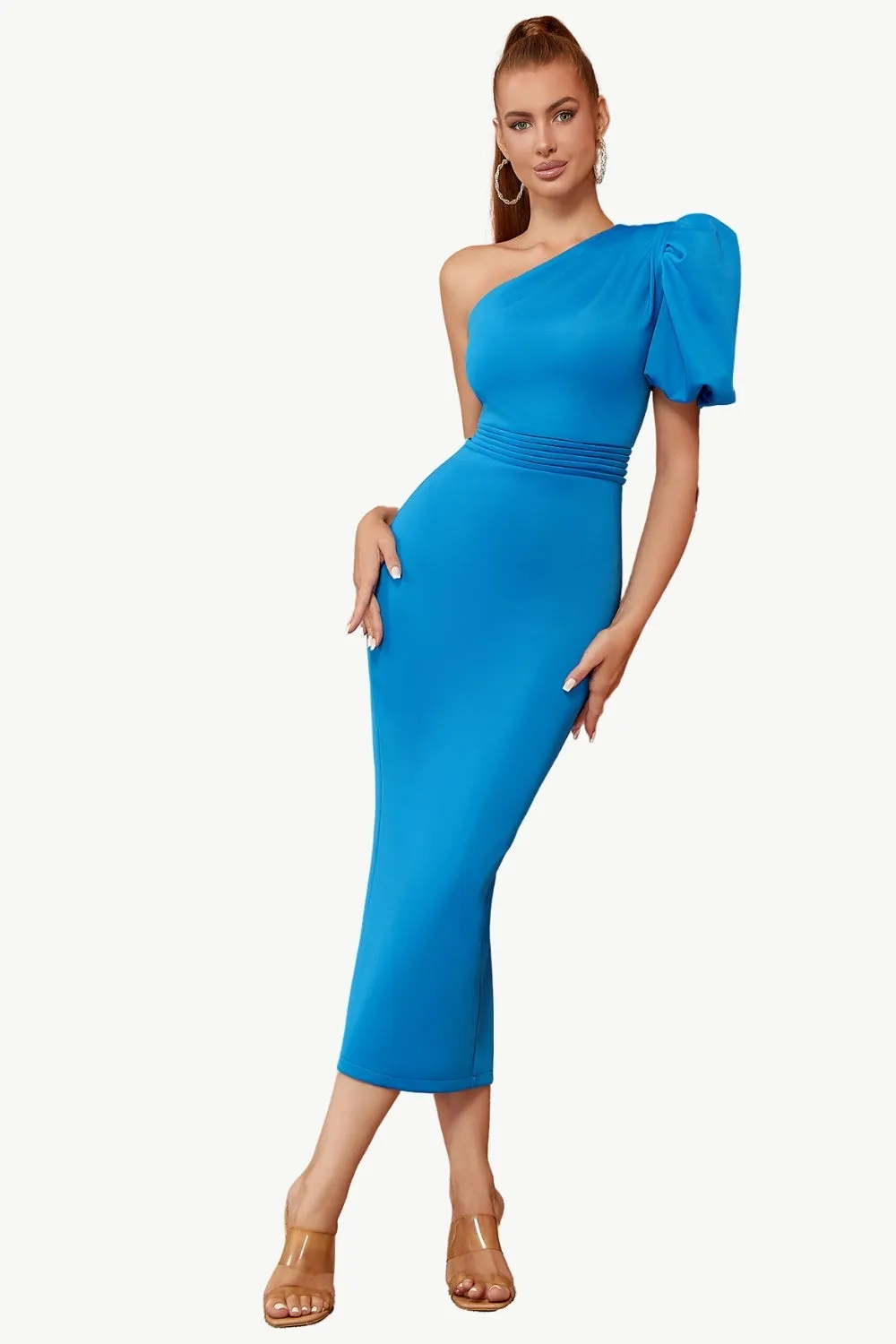 Blue One Shoulder Bodycon Party Dress sold by Zapaka