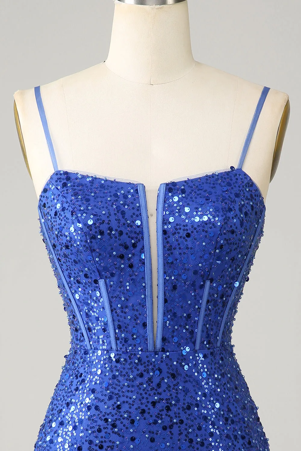 Royal Blue Bodycon Sparkly Spaghetti Straps Homecoming Dress sold by Zapaka product image thumbnail 4