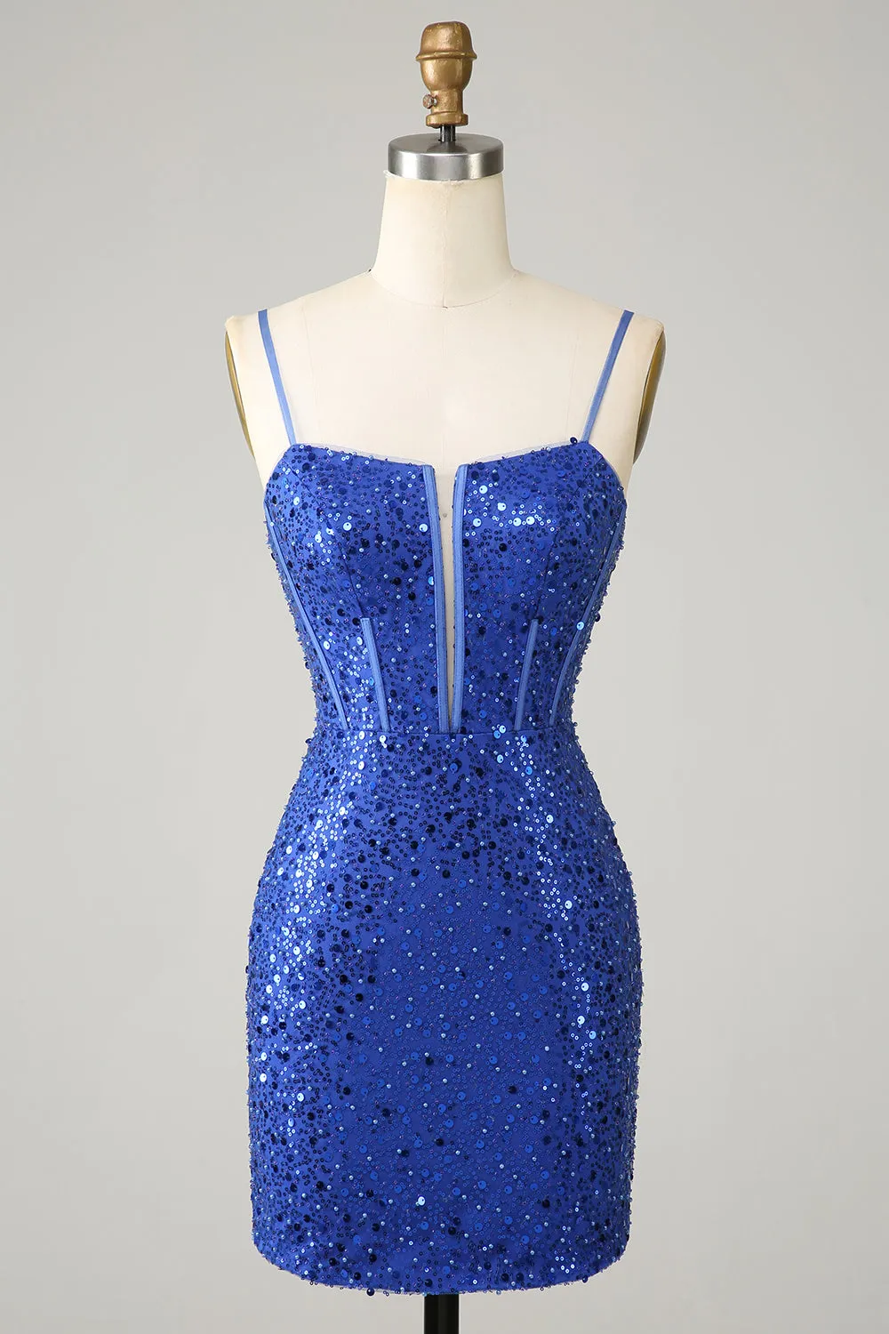 Royal Blue Bodycon Sparkly Spaghetti Straps Homecoming Dress sold by Zapaka