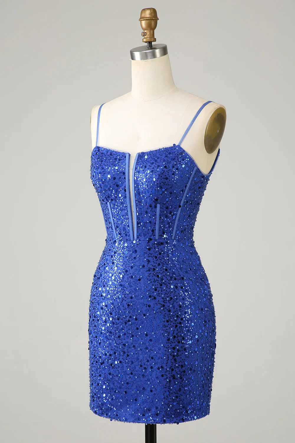 Royal Blue Bodycon Sparkly Spaghetti Straps Homecoming Dress sold by Zapaka product image thumbnail 3