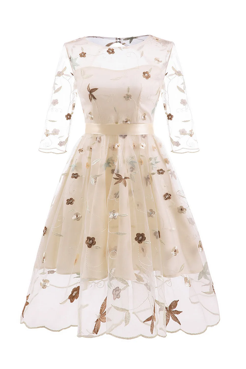 A Line Square Neck Pink 1950s Dress with Half Sleeves sold by Zapaka product image thumbnail 5