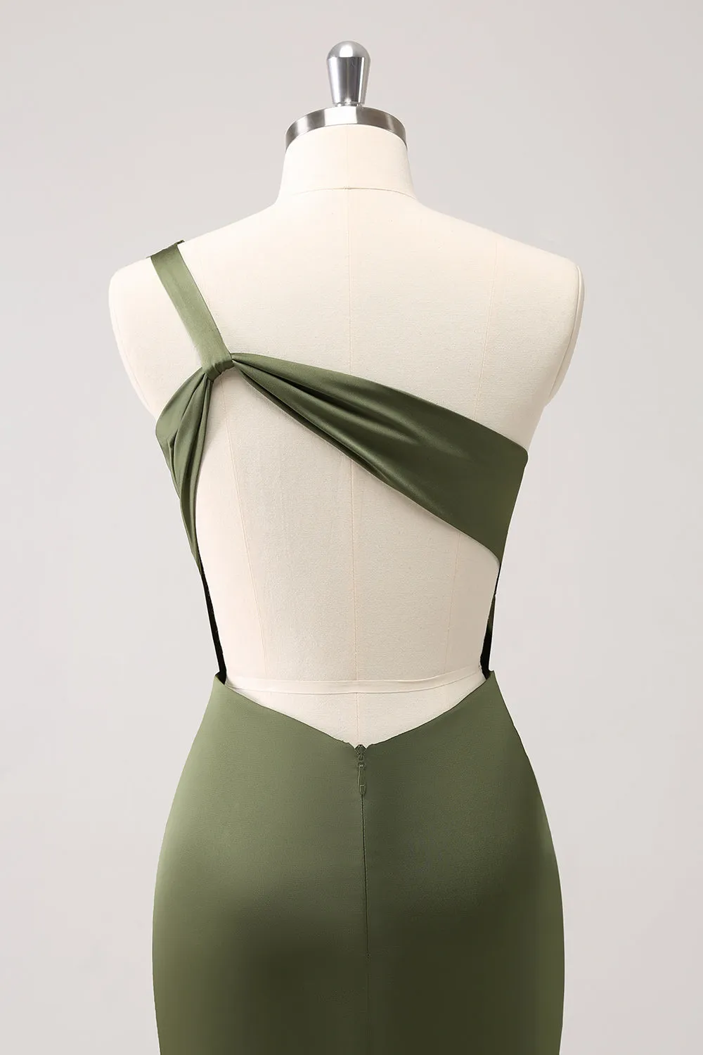Olive One Shoulder Mermaid Satin Long Bridesmaid Dress sold by Zapaka product image thumbnail 5
