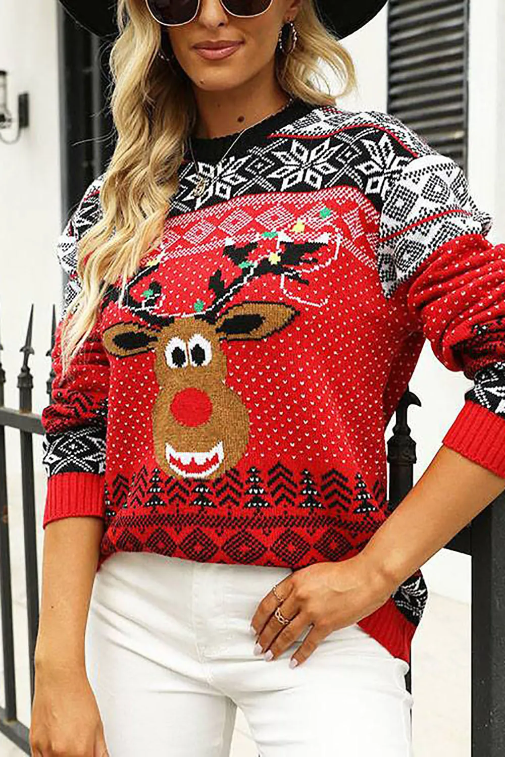 Christmas Red Elk Knitted Pullover Sweater sold by Zapaka product image thumbnail 4