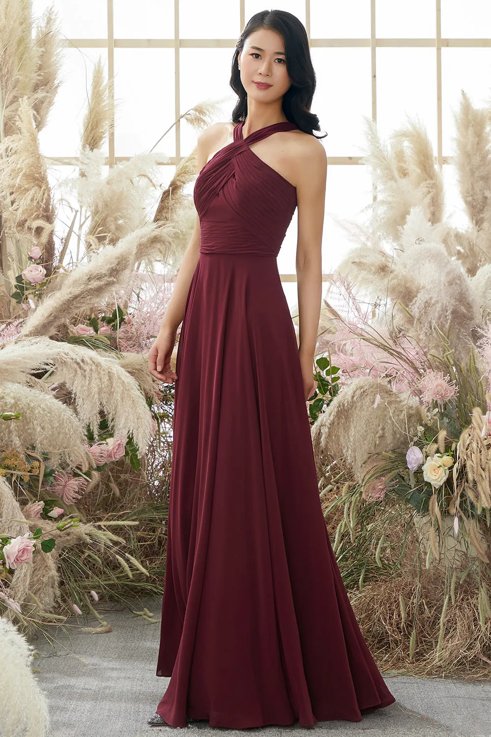 Burgundy Halter Chiffon Bridesmaid Dress sold by Zapaka product image thumbnail 3