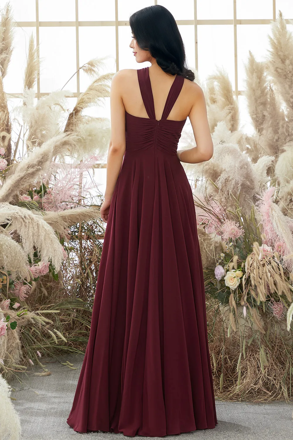 Burgundy Halter Chiffon Bridesmaid Dress sold by Zapaka product image thumbnail 2